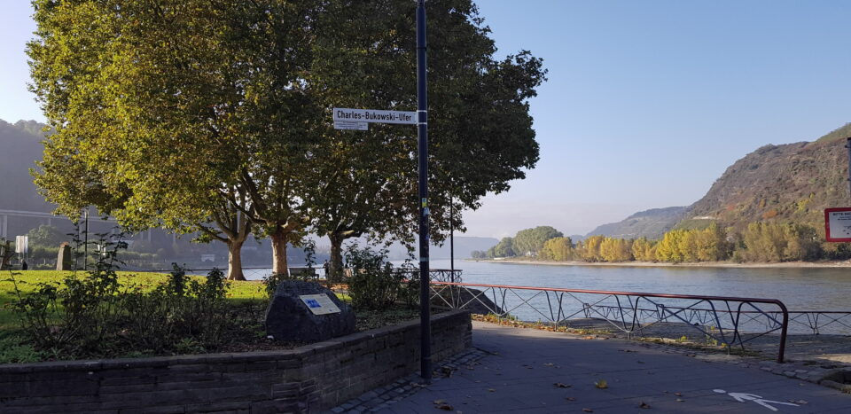 Charles Bukowski sign at the banks of teh Rhine in Andernach