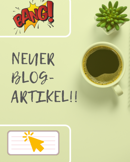 Eine Tasse Kaffee, eine Pflanze und ein orangener Pfeil befinden sich auf hellgrünem Untergrund
